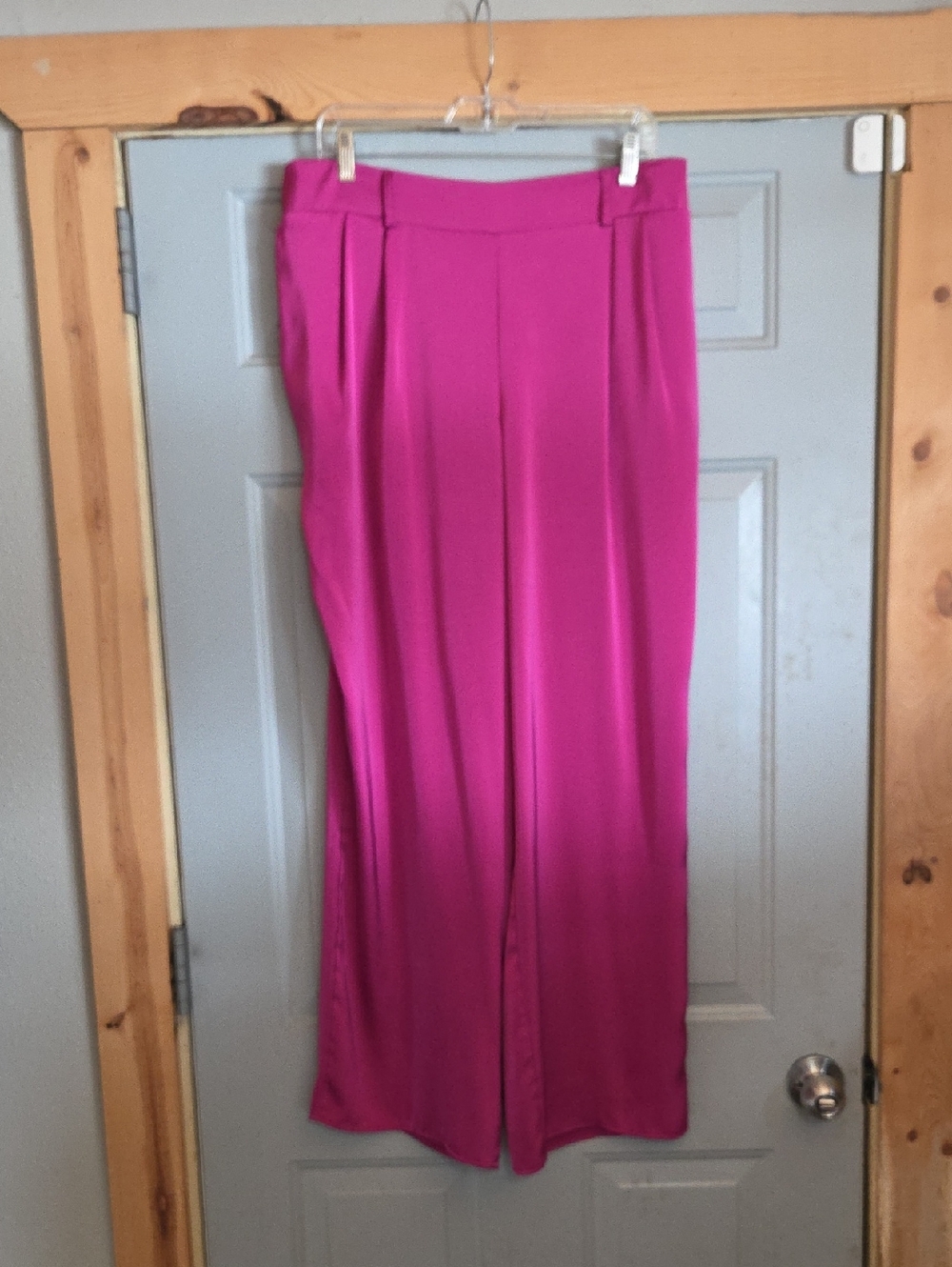 Magenta Satin Wide Leg Pants